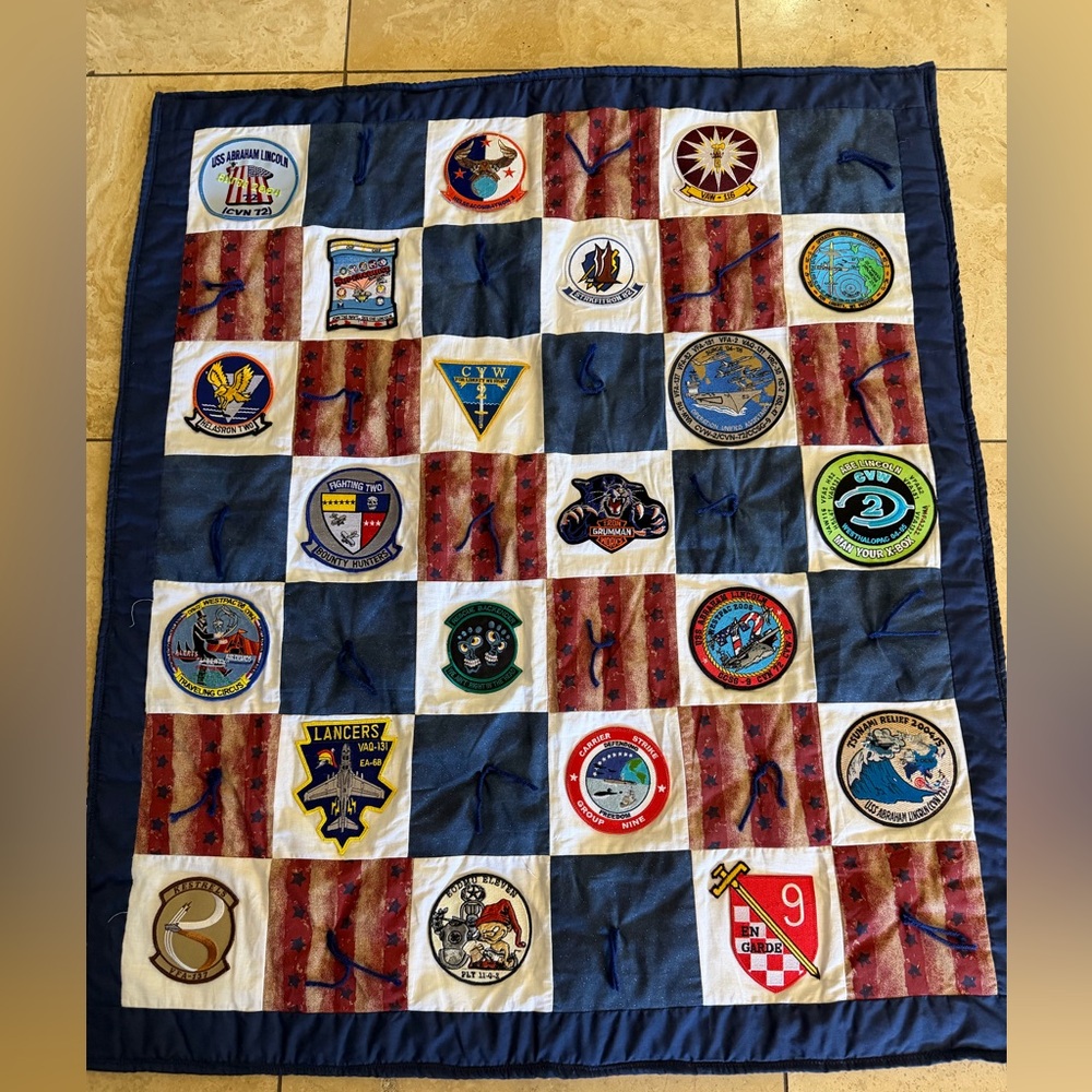 US Navy Patch Quilt USS Abraham Lincoln CVN72 Military Memory Blanket Patriotic